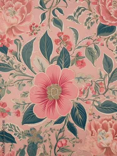 Floral pattern with seamless design featuring flowers and leaves in a vintage style, perfect for wallpaper or textile decoration