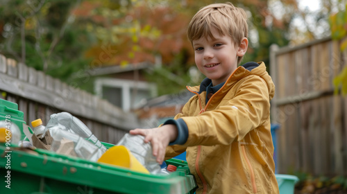 kids throwing plastic waste in recycle trash bin