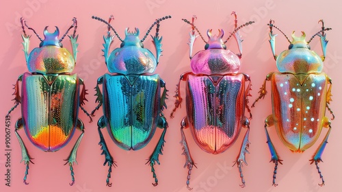 Fashionable Jewel Beetle Group on Solid Background photo