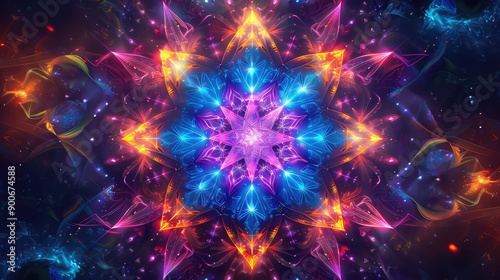 Wallpaper Mural Vibrant Neon Lights Forming Intricate Star Patterns Torontodigital.ca