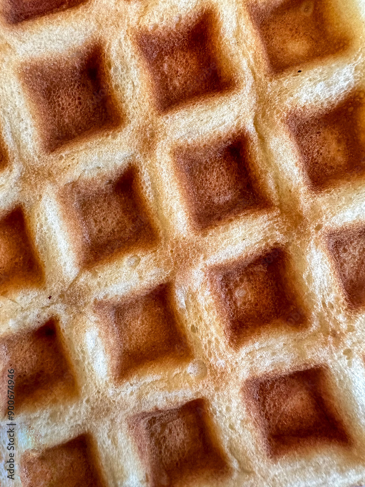 Macro of a homemade waffle showing texture