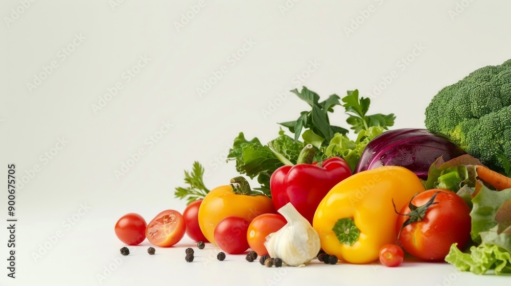 Fresh colorful vegetables arranged on a clean white background. Perfect for healthy eating concepts, food blogs, or culinary websites. Organic produce in vibrant colors. AI Fresh colorful vegetables arranged on a clean white background. Perfect for healthy eating concepts, food blogs, or culinary websites. Organic produce in vibrant colors. AI