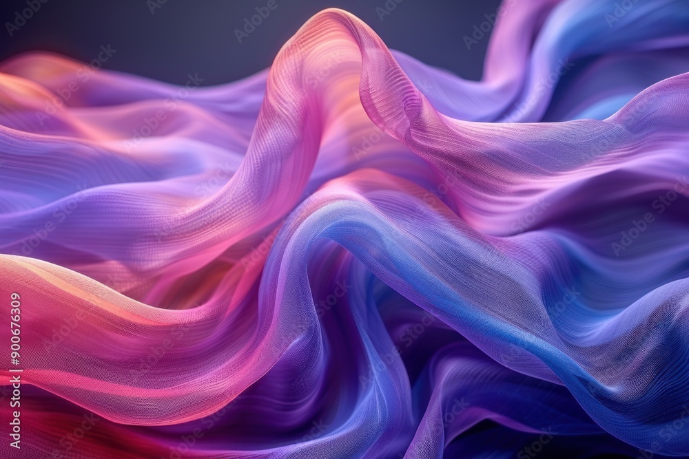 Obraz premium Close-up of a brightly colored, translucent fabric with a gradient effect, folded and draped