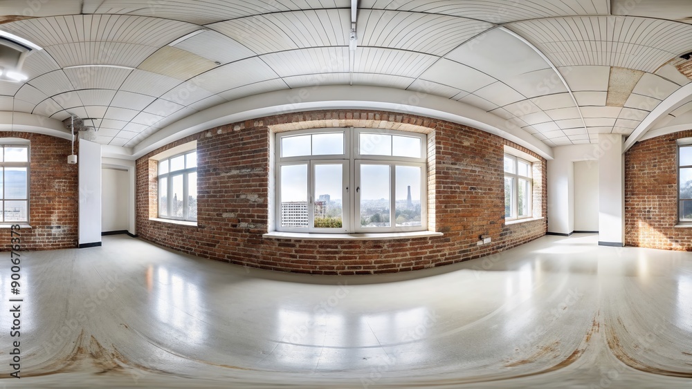 empty room with repair and brick walls in full seamless spherical hdri 360 panorama in interior white loft room for office or store in equirectangular projection : Generative AI empty room with repair and brick walls in full seamless spherical hdri 360 panorama in interior white loft room for office or store in equirectangular projection : Generative AI