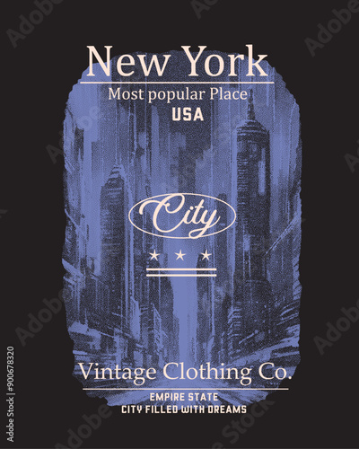 New York City vector print design, Slogan typography text print design, urban vintage clothing, American city t-shirt print design, photo