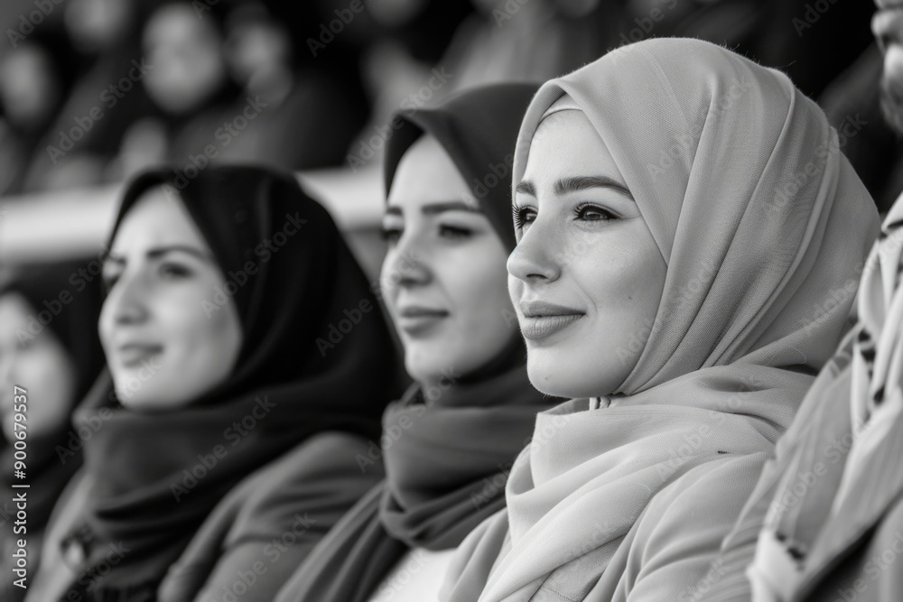 Women in Hijabs Attending Event Celebrating Diversity and Culture in Black and White Women in Hijabs Attending Event Celebrating Diversity and Culture in Black and White