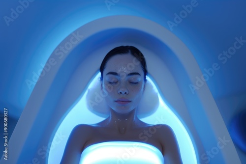 Woman Relaxing in Sensory Deprivation Tank for Meditation and Mental Wellness