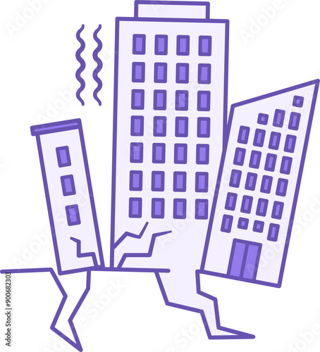 Color Earthquake Icon. Vector Icon. Destroyed Multi-Storey Buildings. Natural Disaster, Ecological Problem. Climate Change Concept