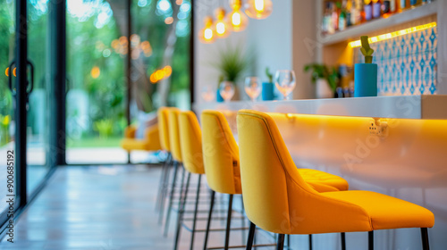 illustration of yellow bar stools at a bar counter photo