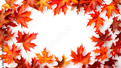 Red autumn leaves background with vibrant fall colors, showcasing a frame of nature's orange and yellow foliage with copy on with background, perfect for seasonal designs and illustrations