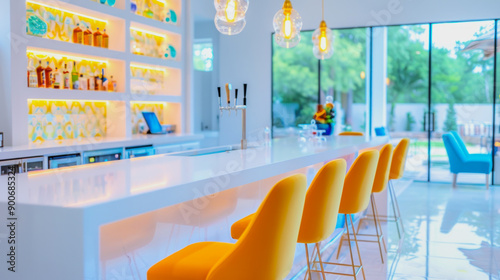 illustration of yellow bar stools at a bar counter photo