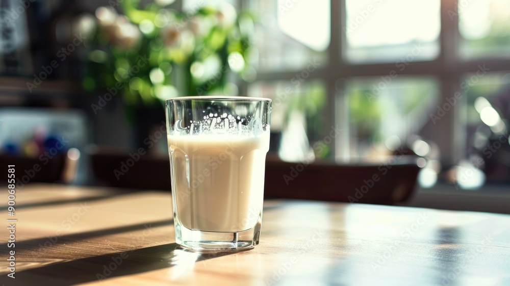 A refreshing glass of protein drink placed on a wooden table, bathed in warm sunlight. A refreshing glass of protein drink placed on a wooden table, bathed in warm sunlight.