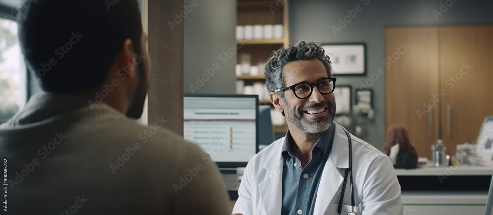A doctor is discussing with a patient in a medical clinic office
