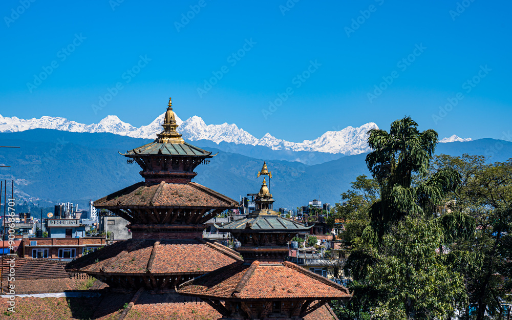 Landscape view of Temple and background mountain range in kathmandu, Nepal. Landscape view of Temple and background mountain range in kathmandu, Nepal.