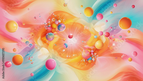 Kaleidoscopic Whimsy Flying Bubbles on Radiant Background