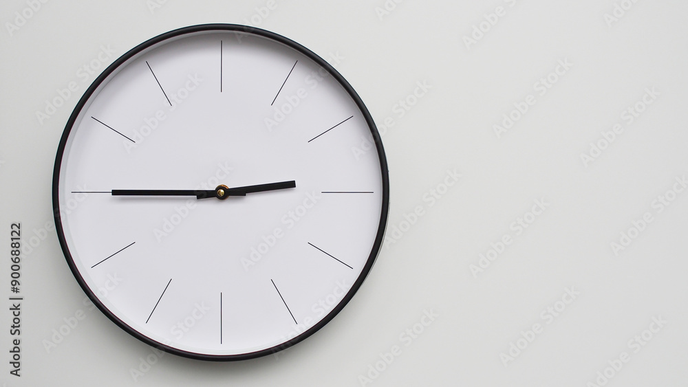 Wall Clock Showing 14.45/02.45 O'Clock on White Wooden Surface - Perfect for Time Management and Scheduling Concepts Wall Clock Showing 14.45/02.45 O'Clock on White Wooden Surface - Perfect for Time Management and Scheduling Concepts
