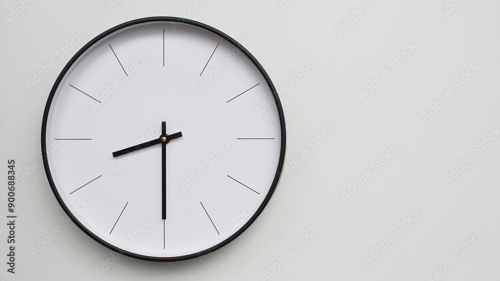 Wall Clock Showing 20.30/08.30 O'Clock on White Wooden Surface - Perfect for Time Management and Scheduling Concepts Wall Clock Showing 20.30/08.30 O'Clock on White Wooden Surface - Perfect for Time Management and Scheduling Concepts