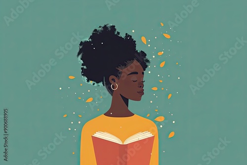 Young woman seen reading a book 