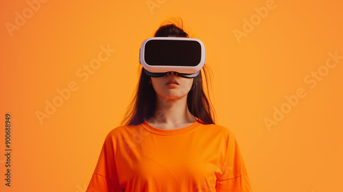 woman wearing VR glasses, portrait