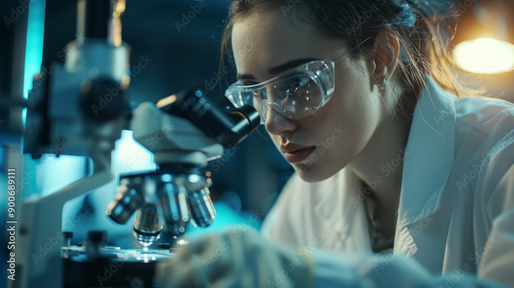 a scientist is working in a lab with a lot of tubes and looking through a microscope a scientist is working in a lab with a lot of tubes and looking through a microscope