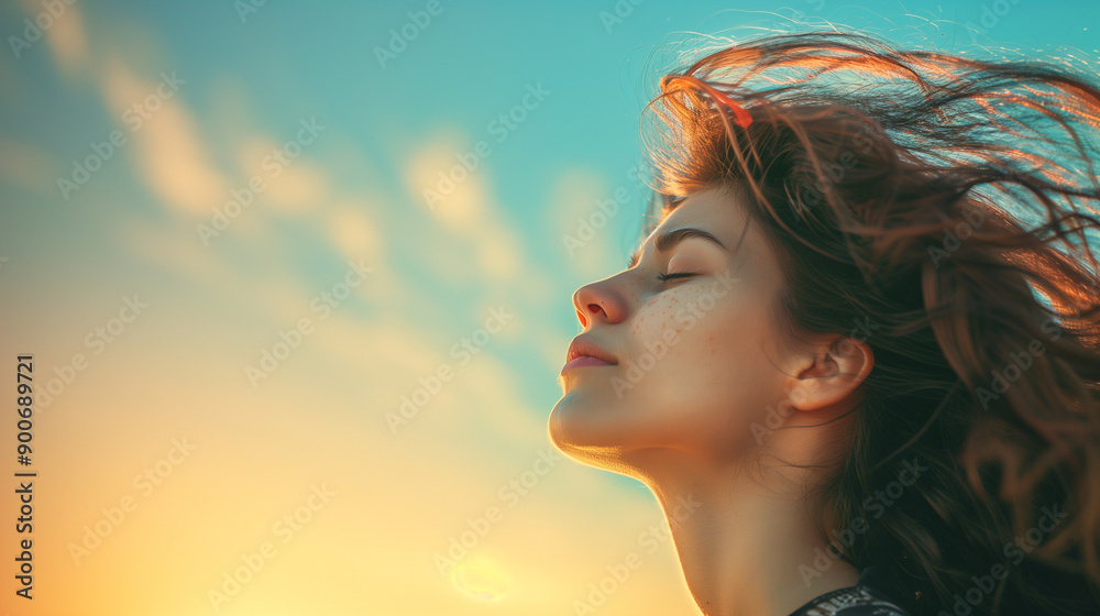 close up portrait of a lady breathing fresh air close up portrait of a lady breathing fresh air