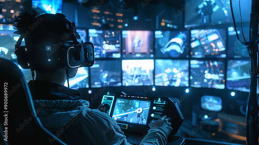 Person interacting with futuristic technology Person interacting with futuristic technology