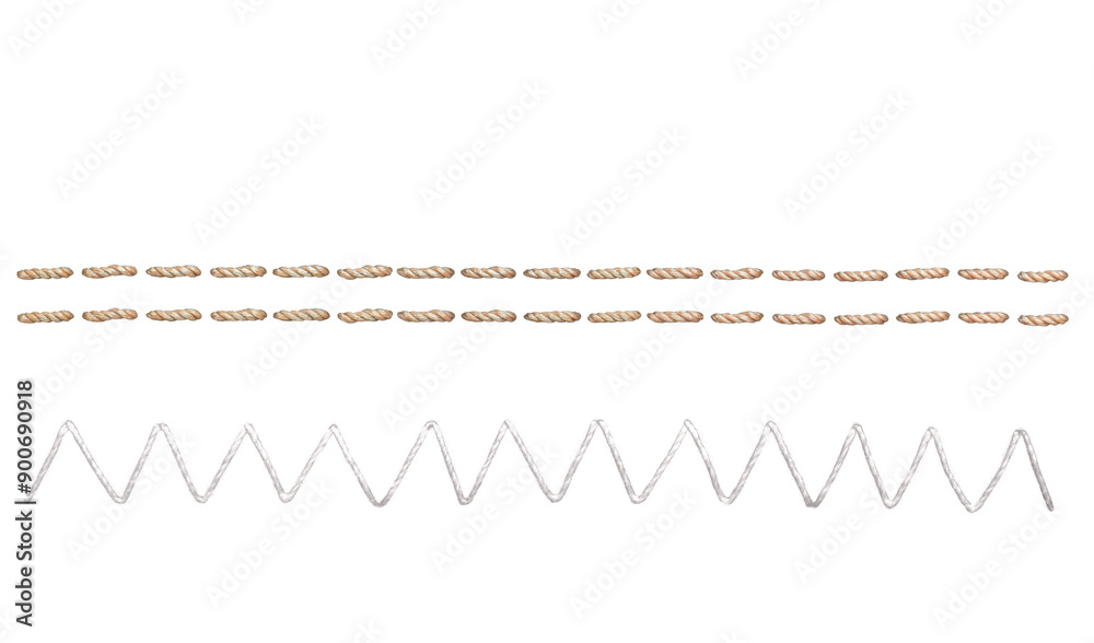 Fotografie Double and zigzag sewing thread stitch isolated cutout on transparent