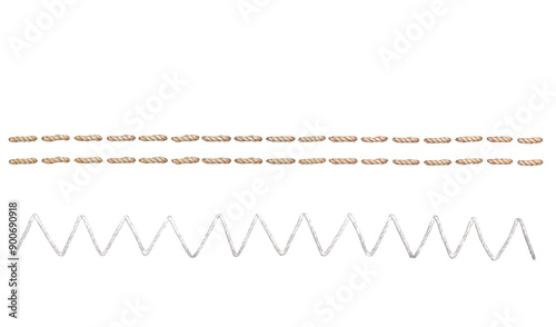 Double and zigzag sewing thread stitch isolated cutout on transparent photo