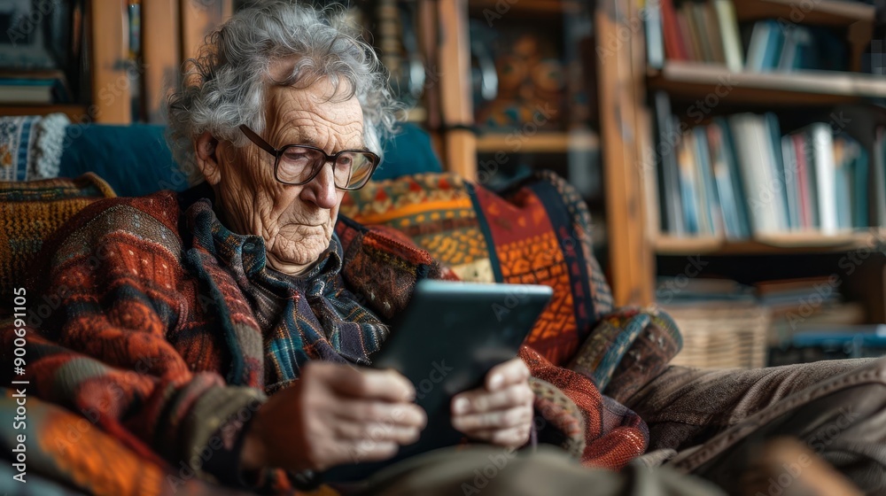 Elderly person using a tablet, Anti-aging, Embracing modern technology Elderly person using a tablet, Anti-aging, Embracing modern technology