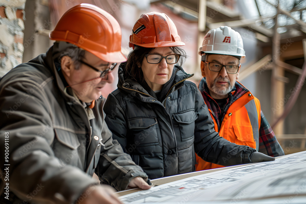 An architect looking at the plans for a new construction and checking that everything is okay