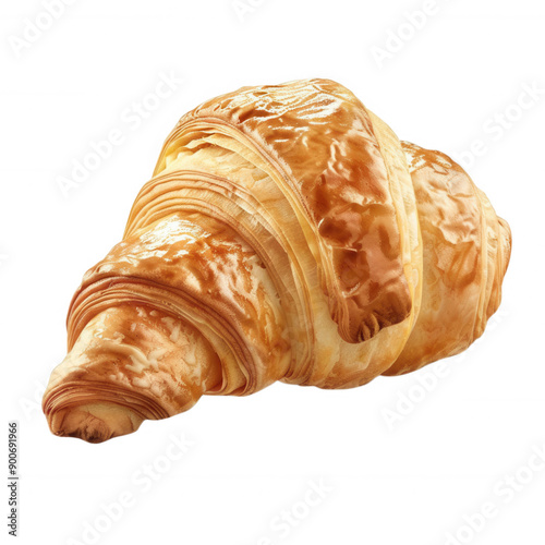 A freshly baked croissant with a golden brown crust and flaky layers.