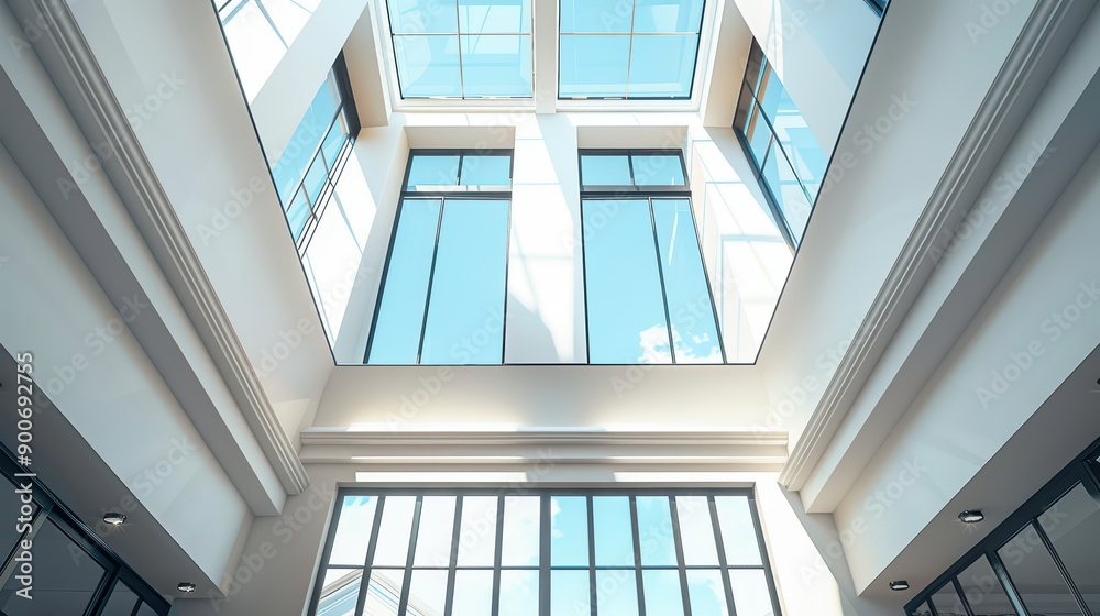 Obraz premium Ceiling with large skylights, flooding the room with natural light and providing a spacious