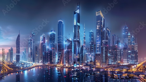 A futuristic smart city skyline