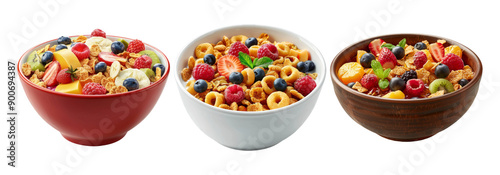 Bowls of mixed cereals, isolated on transparent background photo