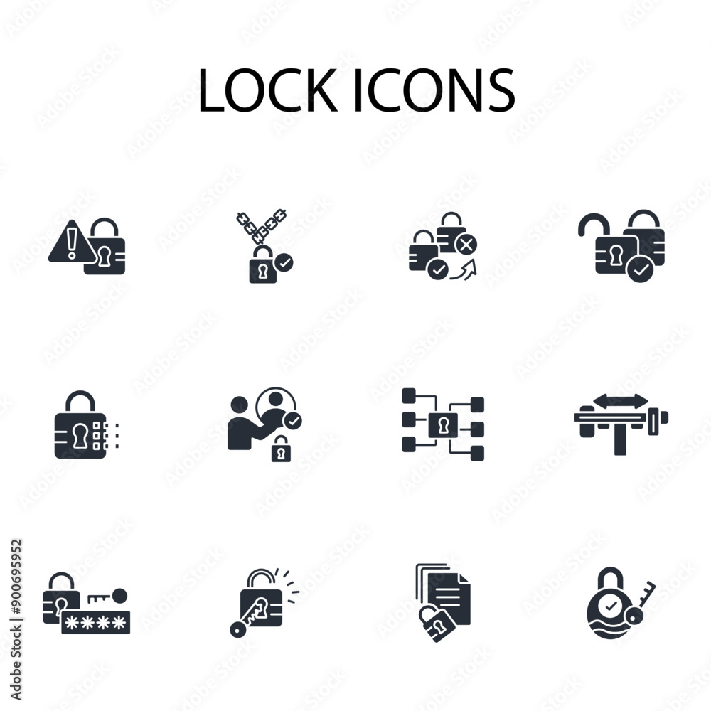 Lock icon set.vector.Editable stroke.linear style sign for use web design,logo.Symbol illustration.