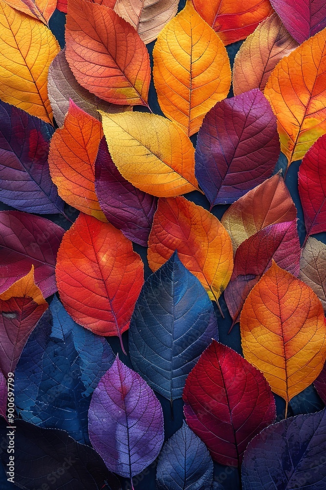 A colorful leafy background with a variety of leaves in different colors A colorful leafy background with a variety of leaves in different colors