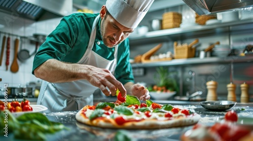 The chef preparing pizza photo