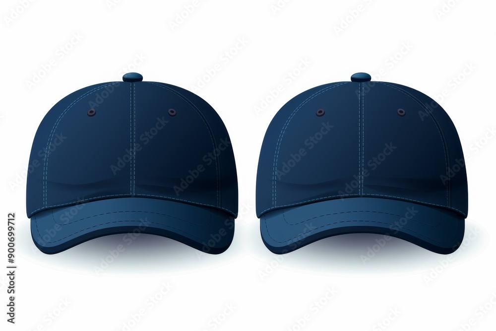 Dark blue baseball cap front and back views on white background for versatile presentation Dark blue baseball cap front and back views on white background for versatile presentation