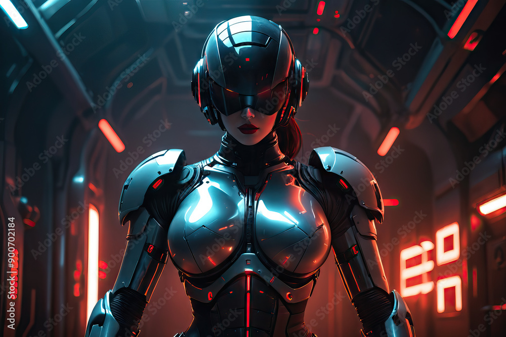 Cyberpunk futuristic cyborg woman in neon suit, Generative AI Cyberpunk futuristic cyborg woman in neon suit, Generative AI