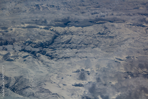 Aerial view of snow covered mountains in Eastern Anatolia, Turkey