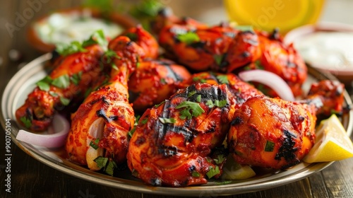 Spicy grilled chicken sprinkled with parsley leaves