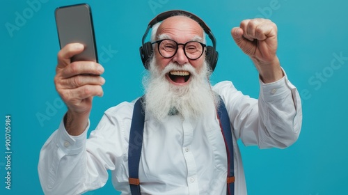 An Elderly Man Enjoying Music photo