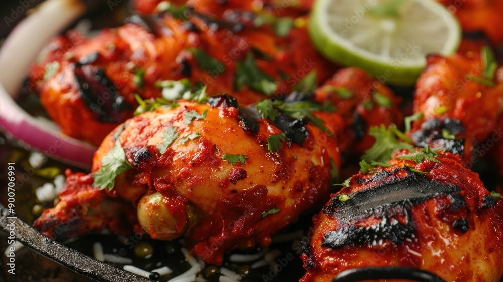 Spicy grilled chicken sprinkled with parsley leaves Spicy grilled chicken sprinkled with parsley leaves