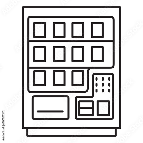 Vending machine icon. Vending machine with snacks.Vending machine.Automatic snacks machine.Outline icon isolated on white background. Automatic snack and drink sale machinery.