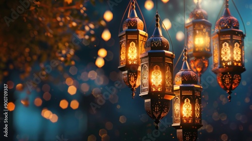 Arabic Lantern. Islamic Ramadhan Kareem. Bear Eid al -Fitr Mubarak Banner © uut
