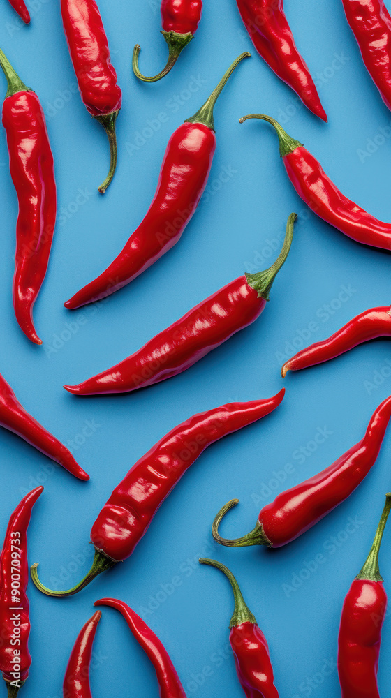 Red Hot Chili Peppers Pattern on Blue Background.
