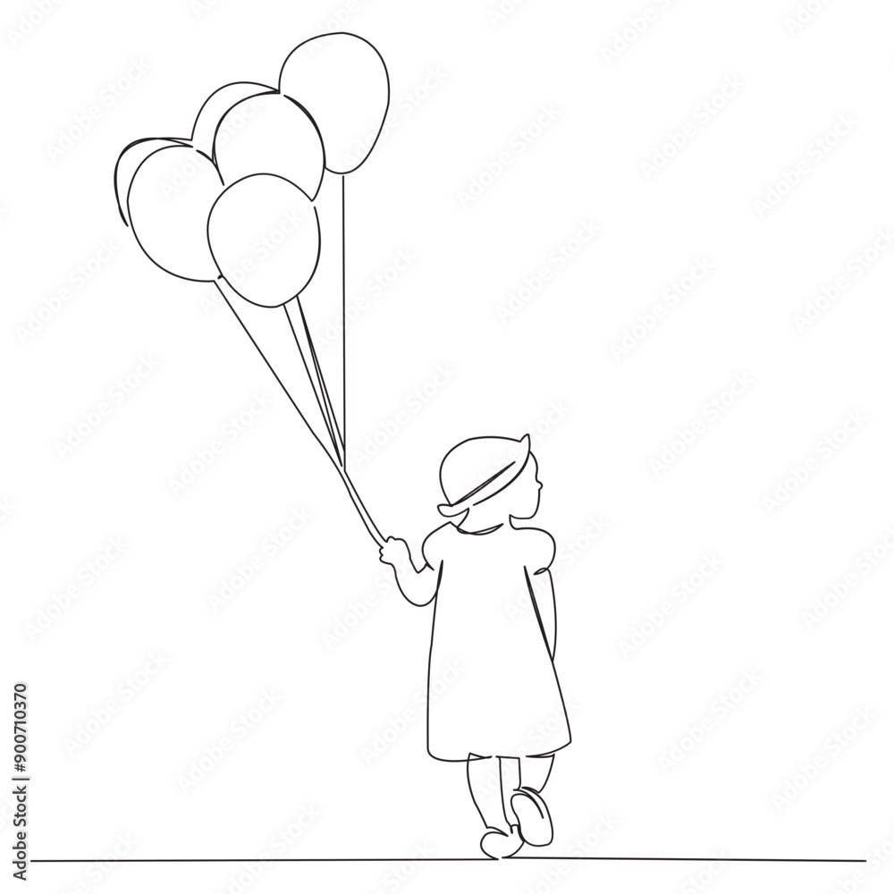 one continuous single drawn line art doodle balloon, vector, girl, happy, isolated. Isolated hand-drawn outline image on white background. one continuous single drawn line art doodle balloon, vector, girl, happy, isolated. Isolated hand-drawn outline image on white background.