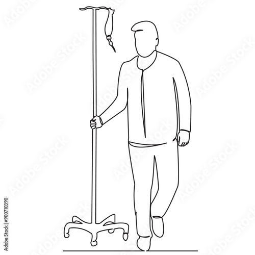 one continuous single drawn line art isolated medicine, medical, dropper, man, doctor isolated hand drawn outline image on white background