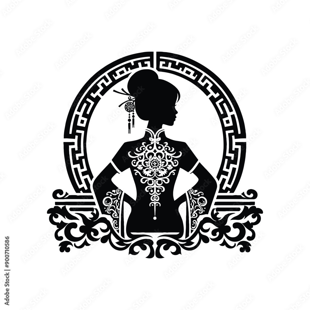 woman wear traditional fashion Chinese cheongsam with intricate embroidery woman wear traditional fashion Chinese cheongsam with intricate embroidery