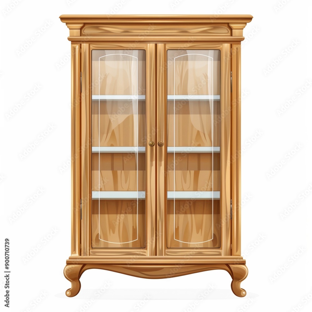 Elegant Wooden Cabinet with Glass Doors and Shelves Elegant Wooden Cabinet with Glass Doors and Shelves